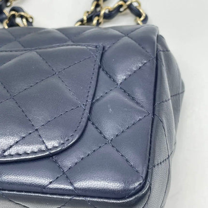 Chanel Classic Flap Mini Rectangular Navy Lambskin Leather Gold Hardware Microchip