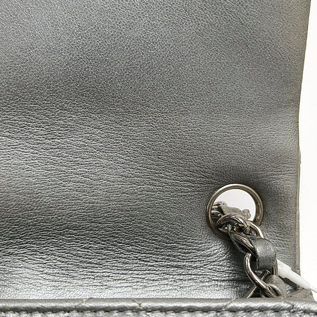 Chanel Classic Flap Mini Square Silver Lambskin Leather