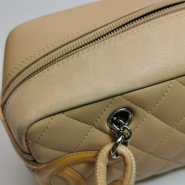 Chanel Cambon Small Shoulder Bag Beige Calfskin Leather Double Strap