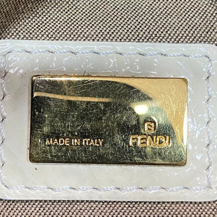 FENDI Baguette White Crinkled Patent Leather Shoulder Bag