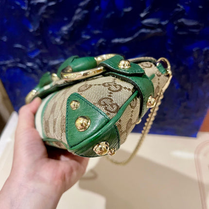 Gucci Horsebit 1955 Chain Bag Gucci Monogram Green Leather and Gold Studs