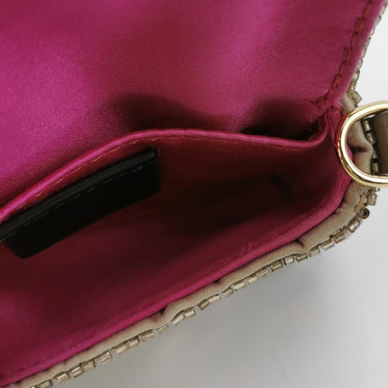 Fendi Nano Baguette Charm Pink Sequins Satin Interior Chain Strap