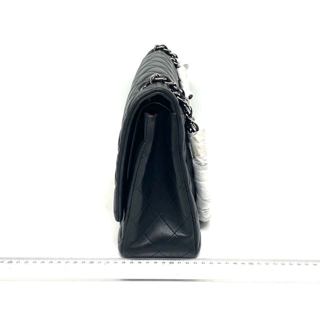 Chanel Classic Flap Maxi Black Lambskin Leather Double Flap Silver Hardware 2011-2012