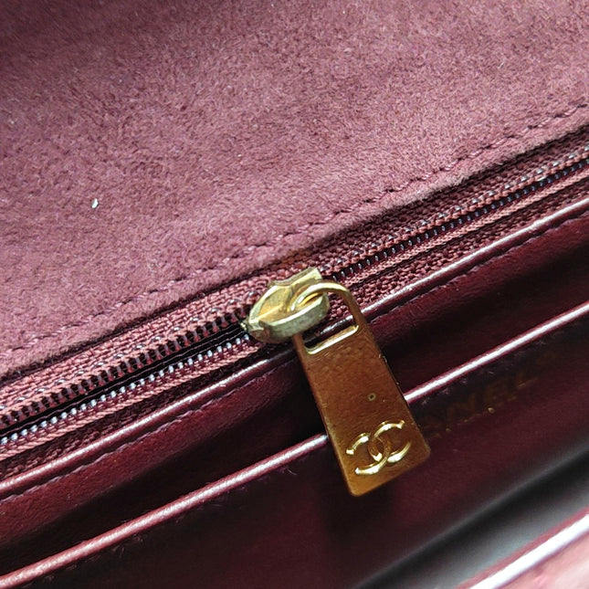 Chanel Vintage Medium Flap Top Handle Bag Burgundy Suede Leather 1997-1999