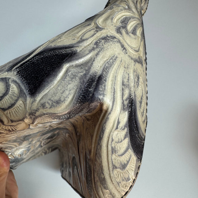 Fendi Mamma Baguette Blue White Flower Embossed Shoulder Bag