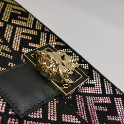 Fendi x Versace Baguette Black Suede With Multi-color Crystal Embellishment