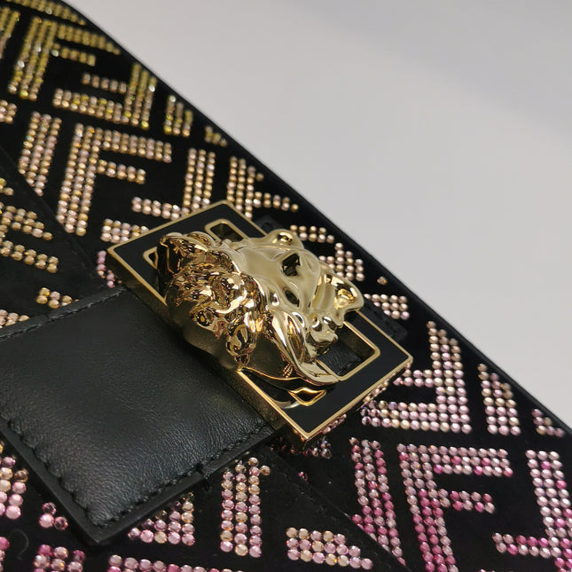 Fendi x Versace Baguette Black Suede With Multi-color Crystal Embellishment