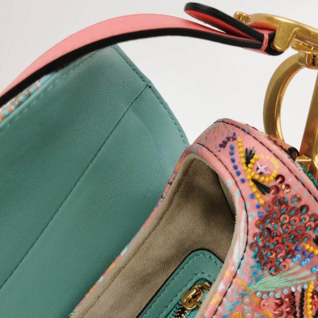 Sold Christian Dior Saddle Medium Multicolor Beads and Calfskin Leather Shoulder Bag