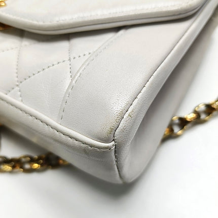 Chanel Diana CC Flap Bag Small Vintage White Lambskin Leather with 24k Gold HW, 1989-1991