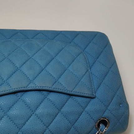 Chanel Timeless Classic Flap Medium Light Blue Caviar Leather Silver Hardware