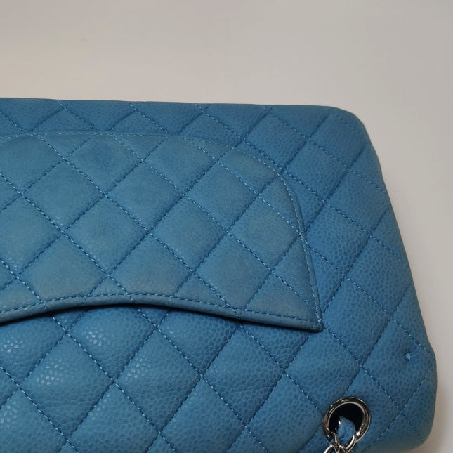 Chanel Timeless Classic Flap Medium Light Blue Caviar Leather Silver Hardware