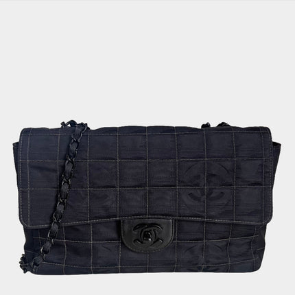 Sold Chanel So Black Canvas Classic Flap 2002 Ice Cube Chocolate Bar Shoulder Bag Black Hardware