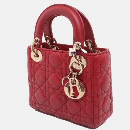 Lady Dior Mini Red Lambskin Leather Gold HW Chain Strap