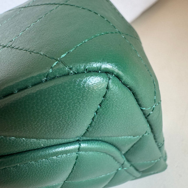 Chanel Classic Flap Mini Square Dark Green Lambskin Crossbody Bag Full Set, 2019