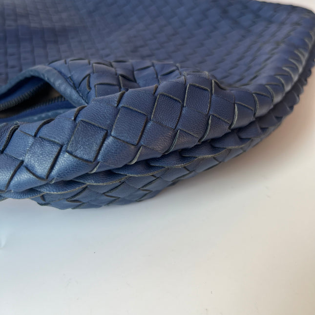 Sold Bottega Veneta Veneta Hobo Medium Navy Intrecciato Leather Bag