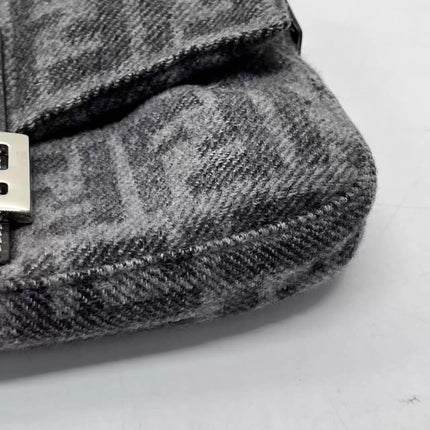 Fendi Baguette Bag Grey Wool Zucca Print Shoulder Bag