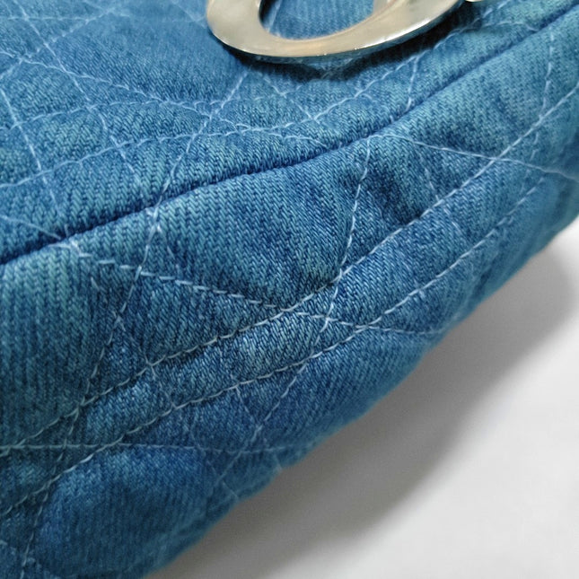 Lady Dior Vintage Medium Blue Jeans PVC Handles Silver Hardware With Strap