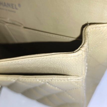 Chanel Timeless Classic Flap Medium Beige Caviar Leather Silver Hardware, 2005-2006