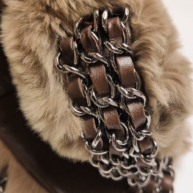 Chanel Fur Flap Bag Brown Grey Chincilla Bag Multi-Layer Chain
