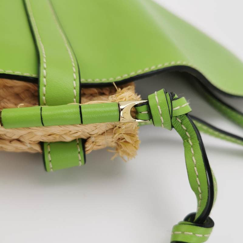 Loewe Gate Mini Green Leather and Straw Crossbody Bag