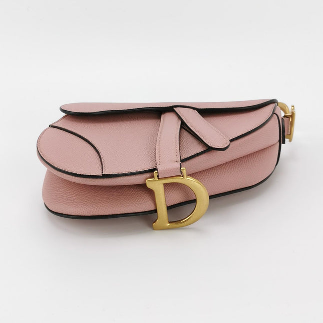 Dior Saddle Mini Cherry Blossom Pink Grained Leather GHW with Strap