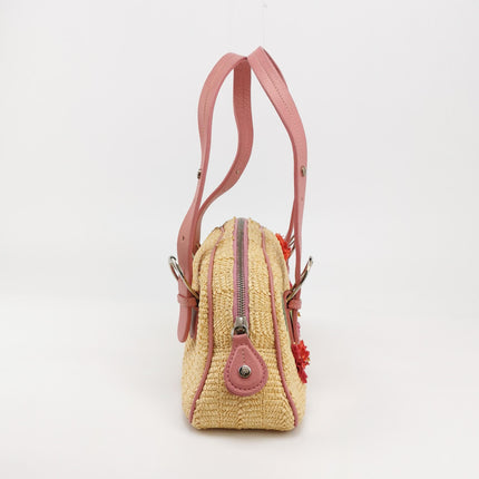 Dior Wicker Boston Bag Floral Embroidery Pink Leather