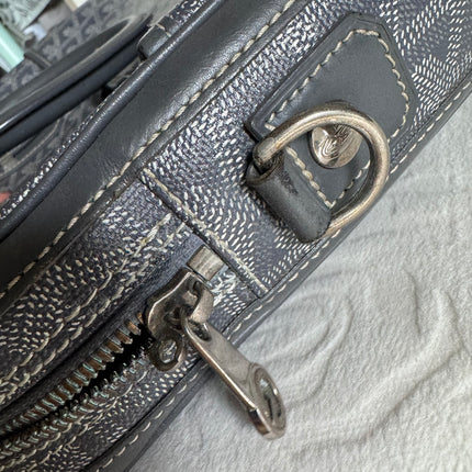 Goyard Ambassade Document Case Small 35cm Handbag Grey Canvas Leather Silver Hardware