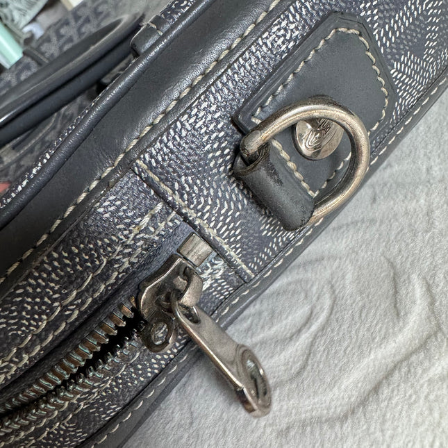 Goyard Ambassade Document Case Small 35cm Handbag Grey Canvas Leather Silver Hardware