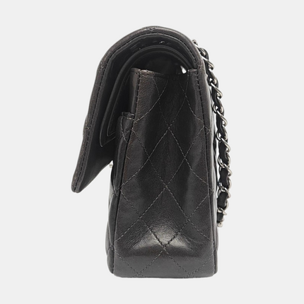 Chanel Timeless Classic Flap Medium Grey Lambskin Leather Silver Hardware