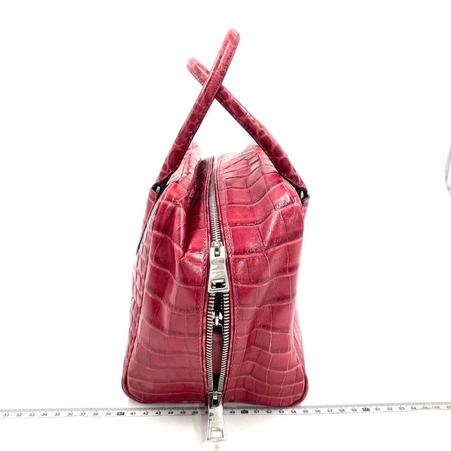 Prada Inside Bag Red Crocodile Leather Pink Lambskin Leather Interior Medium