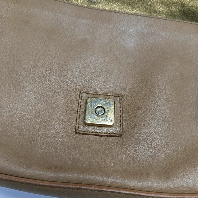 Fendi Baguette Beige Leather with Gold Studded Metal Buckle