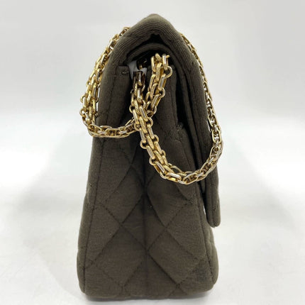 Chanel 2.55 Double Flap Bag 2009 Jumbo Khaki Green Cloth with Gold Hardware