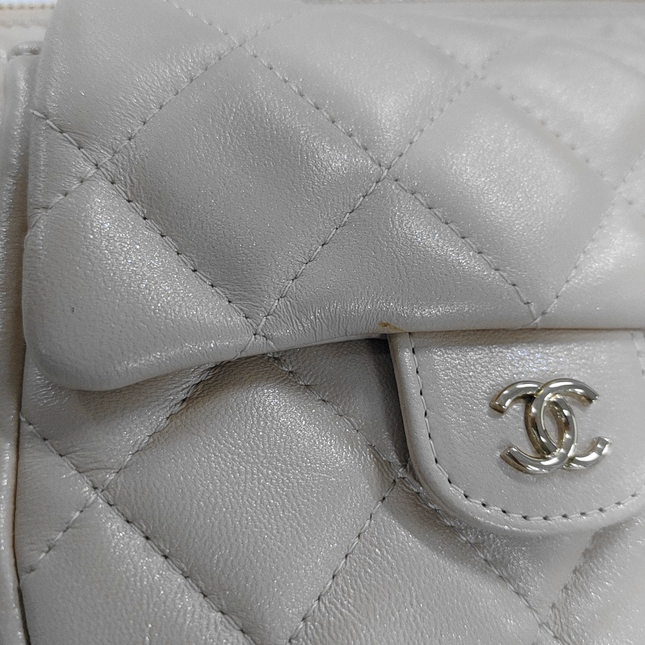 Chanel Beige Iridescent Lambskin Quilted Pouch with Mini Flap Purse