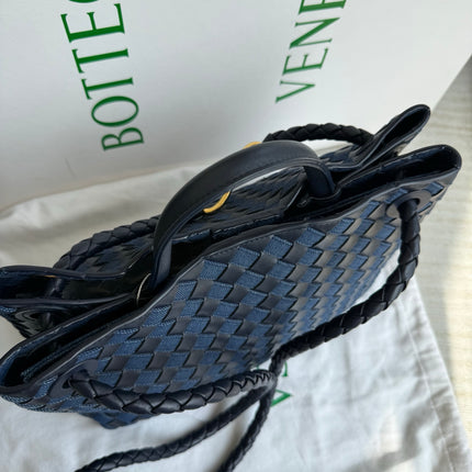 Bottega Veneta Andiamo Medium Navy Leather and Denim Intrecciato Leather Handbag