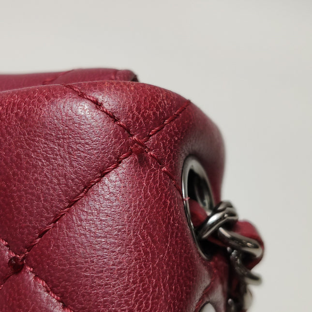 Chanel Seasonal Flap Mini Burgundy Lambskin Leather With Beads