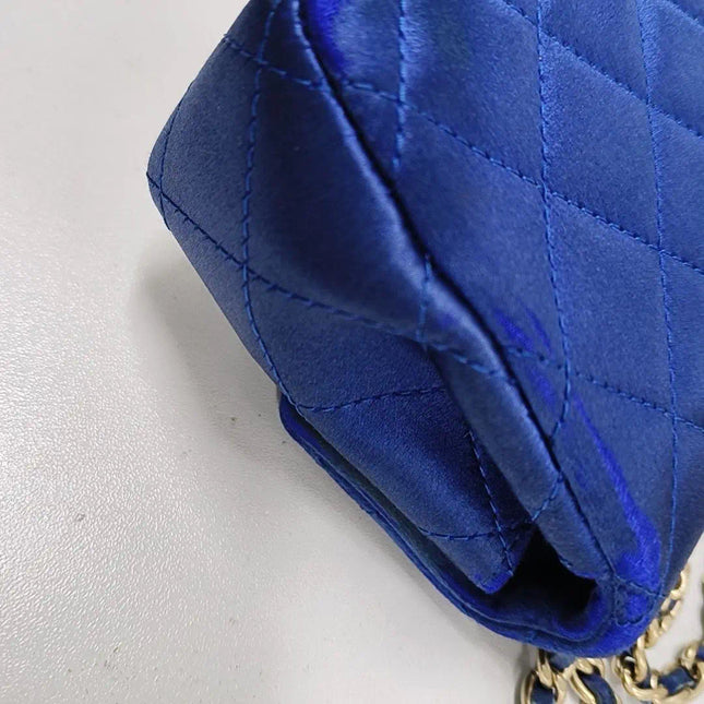 Sold Chanel Classic Flap 2013-2014 Blue Silk Satin Mini Crossbody Bag