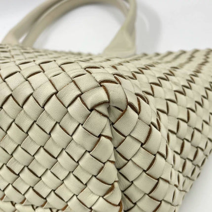 Sold Bottega Veneta Cabat Tote Small/Medium Intreccio Cream White Leather and Suede Lining 32cm