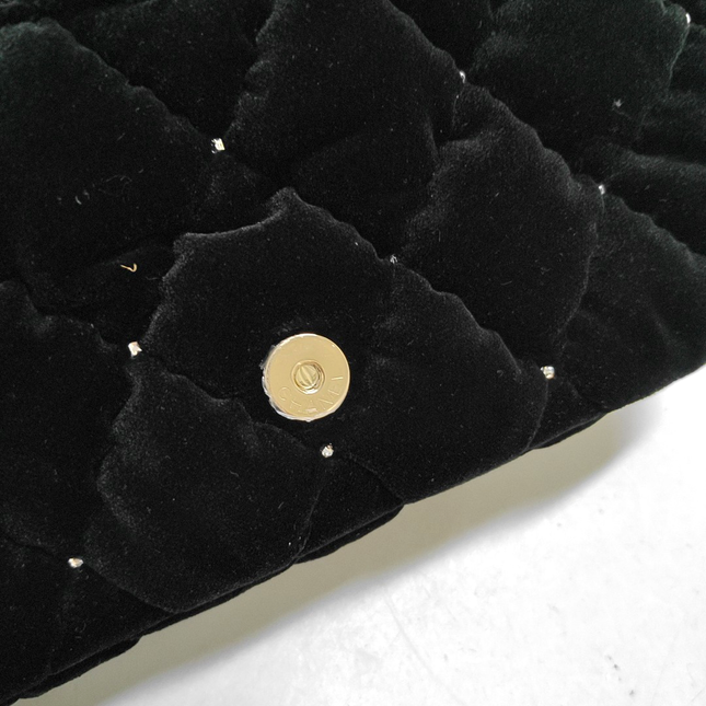Chanel Mini Flap Black Velvet Gem Studded Silver Hardware Microchip