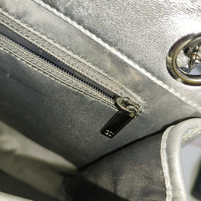 Chanel Ice Cube Chocolate Bar Classic Flap Metallic Silver PVC with Leather