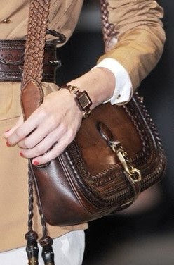 Gucci Snaffle Bit Brown Braided and Ruffles Crossbody Bag