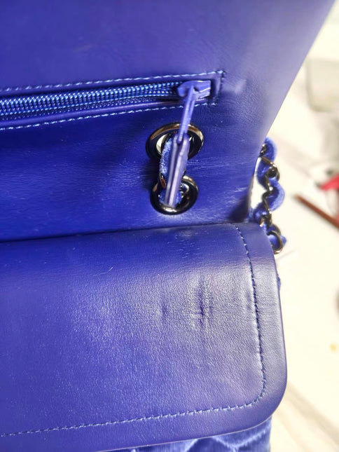 Chanel Classic Flap Medium Royal Blue Velvet Silver Hardware