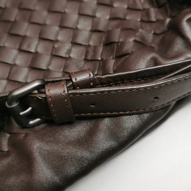 Bottega Veneta Drawstring Dark Chocolate Brown Intrecciato Leather Large Crossbody Bag