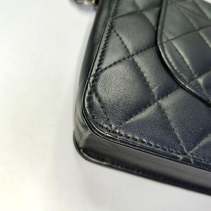 Chanel Wallet on Chain Classic Flap Black Lambskin Leather Silver Hardware