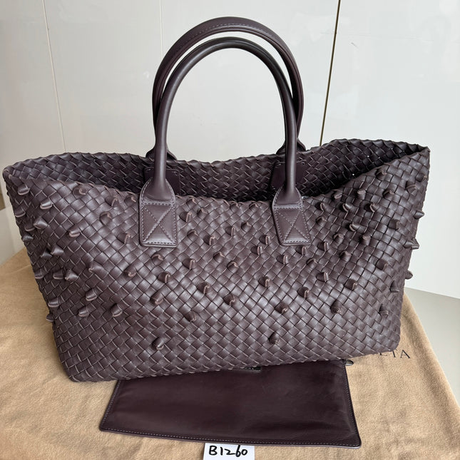 Sold Bottega Veneta Cabat Medium Intreccio Leather Tote Bag Dark Chocolate Brown