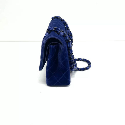 Chanel Classic Flap Medium Royal Blue Velvet Silver Hardware