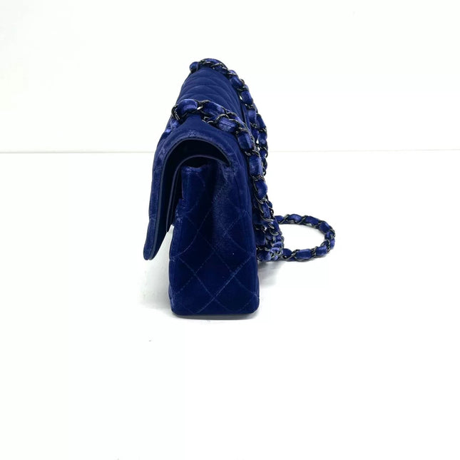 Chanel Classic Flap Medium Royal Blue Velvet Silver Hardware
