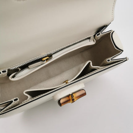 Gucci Bamboo 1947 Top Handle Bag Small White Box Leather Canvas Strap