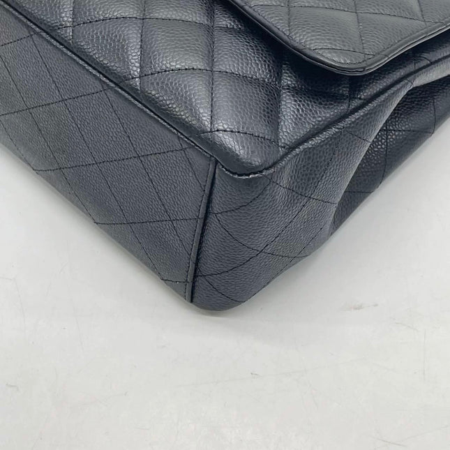 Chanel Classic Flap Maxi 2012 Black Caviar Leather Double Flap with Gold Hardware