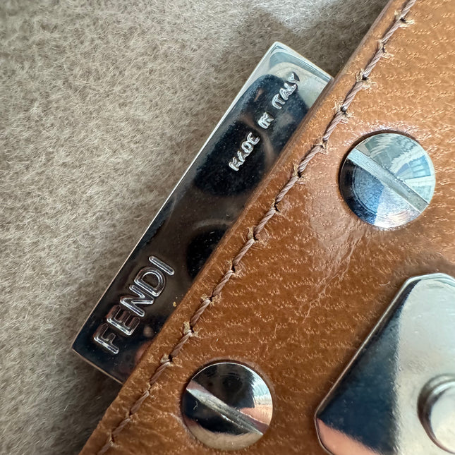 Fendi Mamma Baguette Beige Felt Fabric Silver Hardware Shoulder Bag