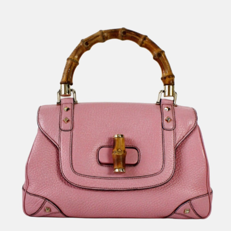 Gucci Bamboo Top Handle Bag Leather Medium Pink Studs-Luxbags